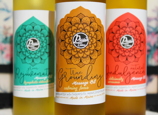Massage Oils: Lymphatic, Grounding, Indulgence.